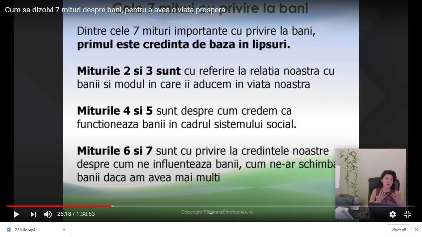 Inregistrare webinar “7 mituri despre bani” si link partea a doua